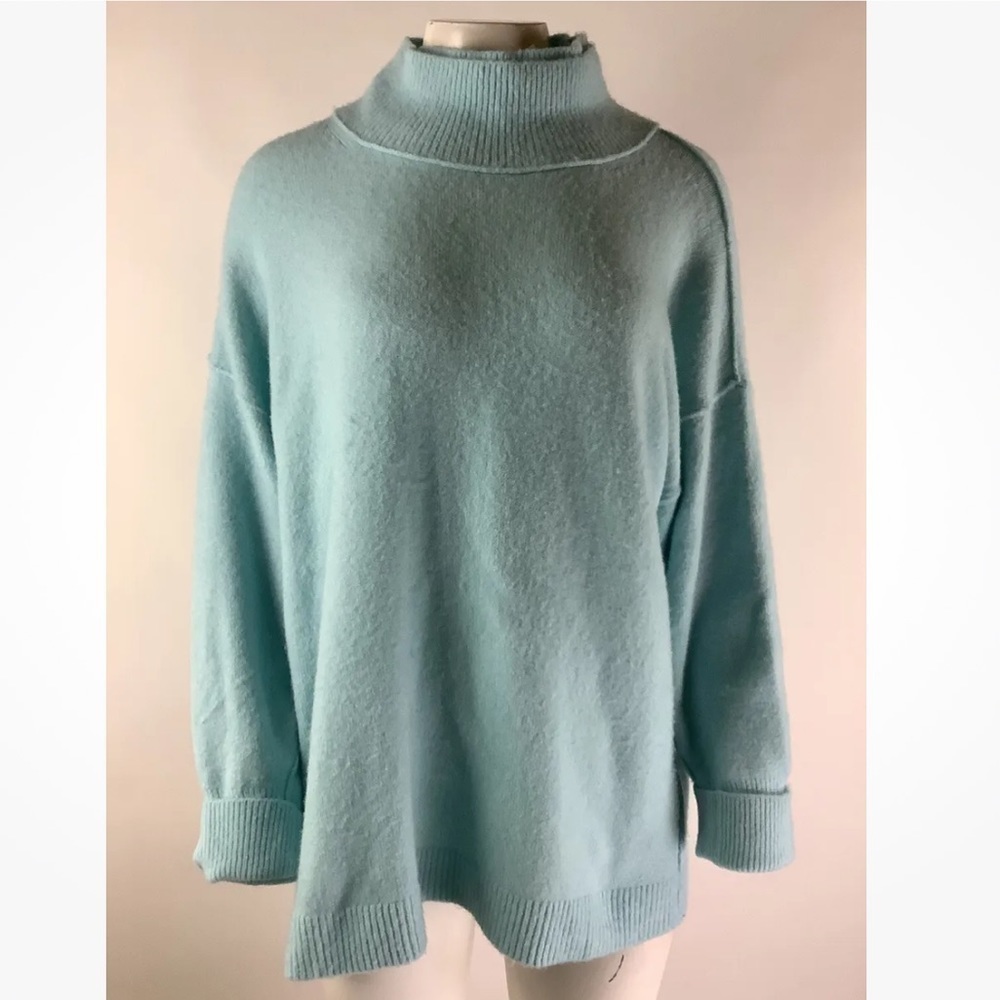 Free People Sz S Afterglow Mock Neck Sweater In Sky Blue Acrylic Pullover